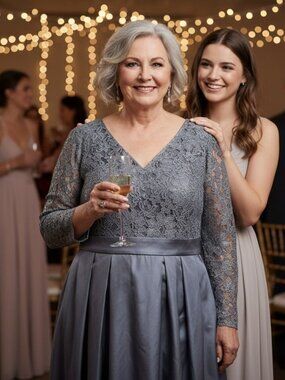 💜 Gray Lace Mother of the Bride Maxi Dress – Size 16 – Elegant Formal Gown 💜